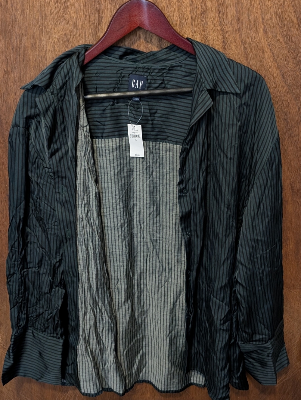 Gap LS Satin Shirt Green Stripe Brand New XXL